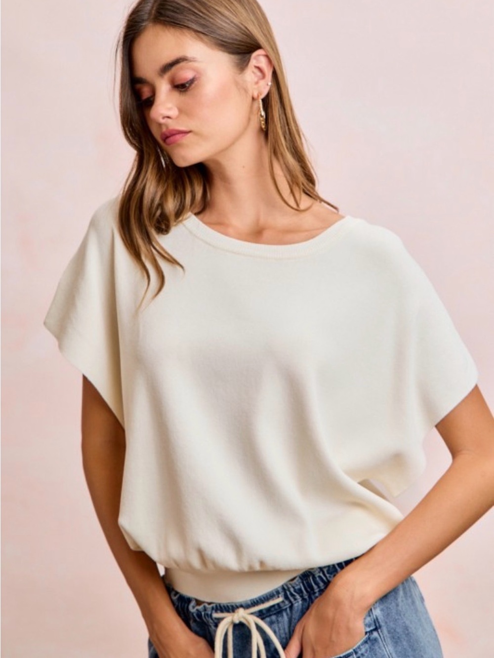BiBi Cream Short Dolman Sleeve Pullover